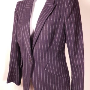 ALEXANDER MCQUEEN Women's Navy Pinstripe One Button Blazer Virgin Wool Jacket Sz 42 ($2590)