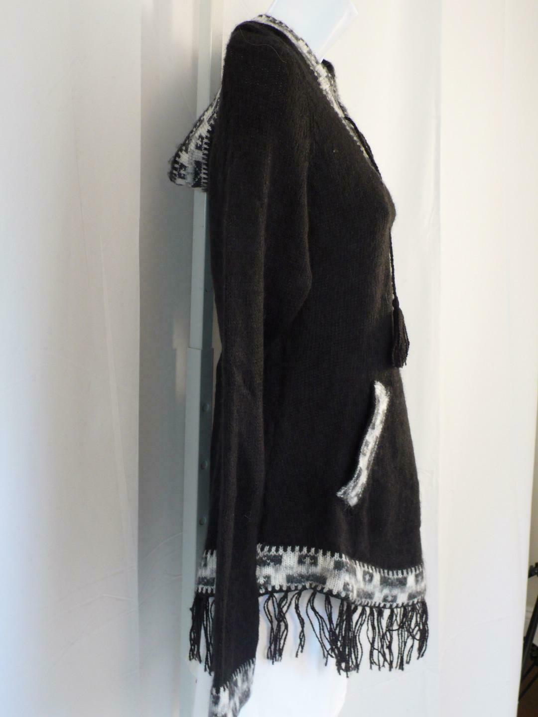 AMERICAN SOUTH SIDE Women's Black White Trim Wool Hooded V-Neck Sweater Sz M - Image 6