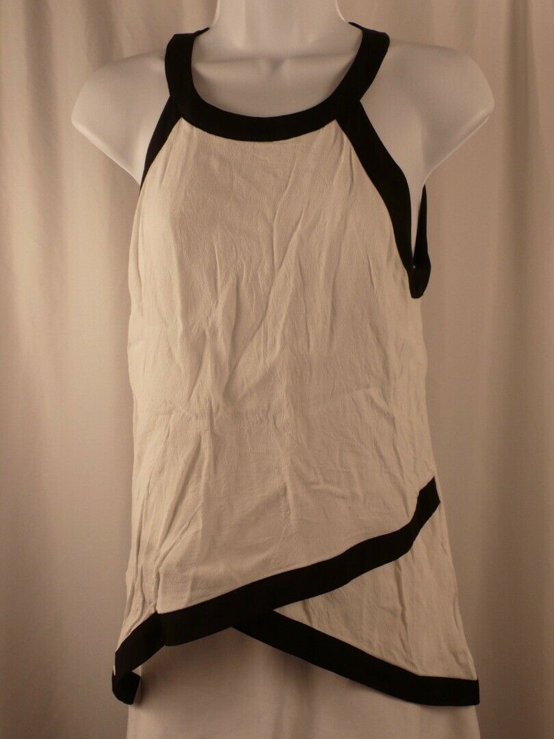AQUA Women's Ivory With Black Trim Petal Front Halter Blouse Sz M - Image 3