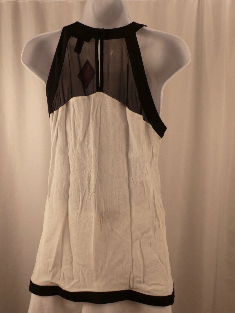 AQUA Women's Ivory With Black Trim Petal Front Halter Blouse Sz M - Image 5