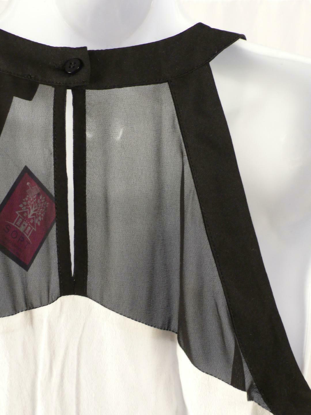 AQUA Women's Ivory With Black Trim Petal Front Halter Blouse Sz M - Image 6