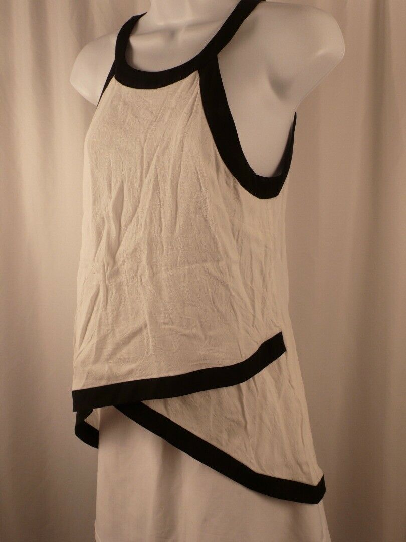 AQUA Women's Ivory With Black Trim Petal Front Halter Blouse Sz M