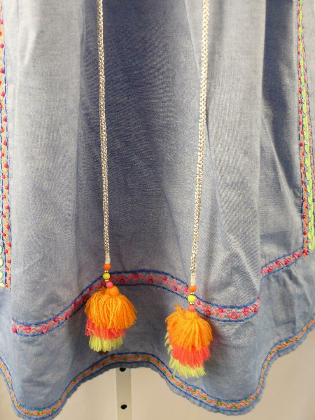 B FLONT Women's Blue Kaftan Embroidery & Sequins Short Sleeve Cotton Dress Sz S - Image 5