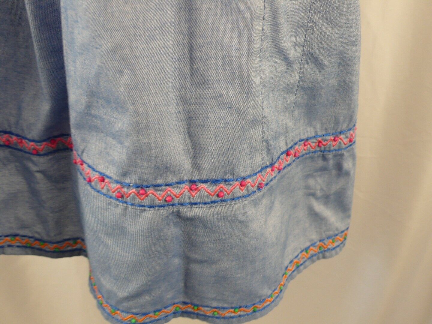 B FLONT Women's Blue Kaftan Embroidery & Sequins Short Sleeve Cotton Dress Sz S - Image 6