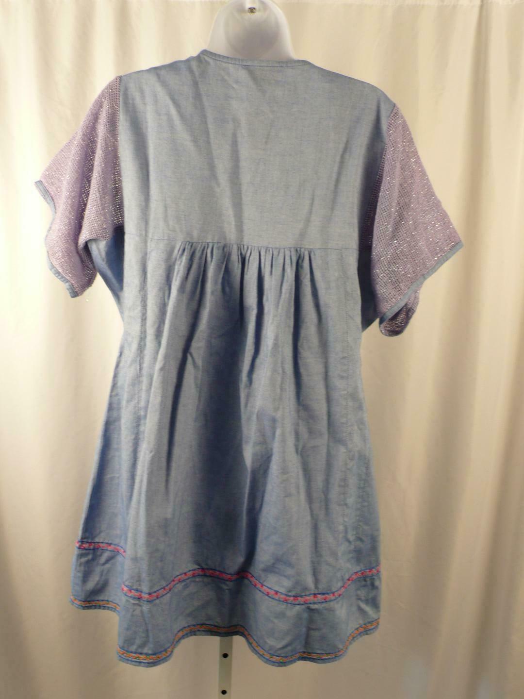 B FLONT Women's Blue Kaftan Embroidery & Sequins Short Sleeve Cotton Dress Sz S - Image 7