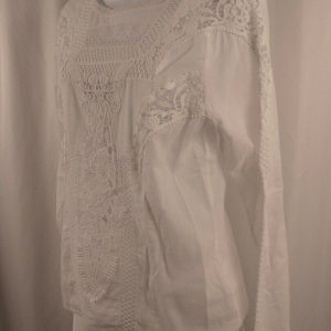 BONHEUR Women's White Cotton Lace Long Sleeve Oiseaude Paradis Tunic Blouse Sz M