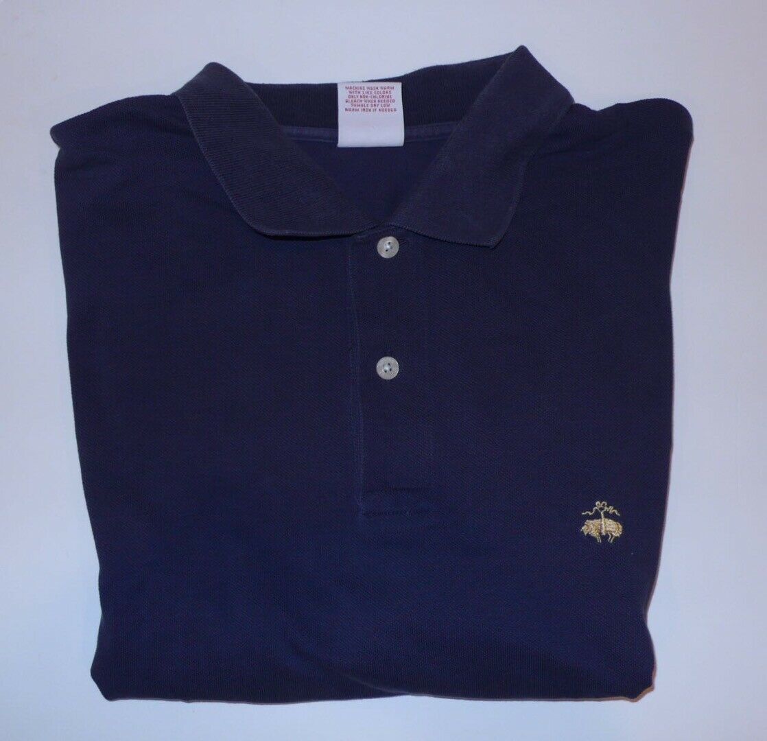 BROOKS BROTHERS Navy Blue Men's Short Sleeve Cotton Pique Polo Shirt Sz L
