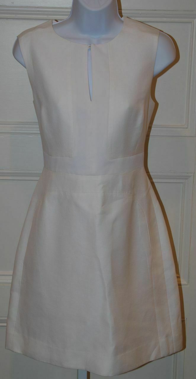 DIANE VON FURSTENBERG White Margarina Linen Canvas Sleeveless Dress Sz 6