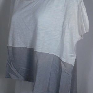 FREE PEOPLE WE THE FREE Ivory Gray High Low Block Short Sleeve Top Tunic Sz S/P