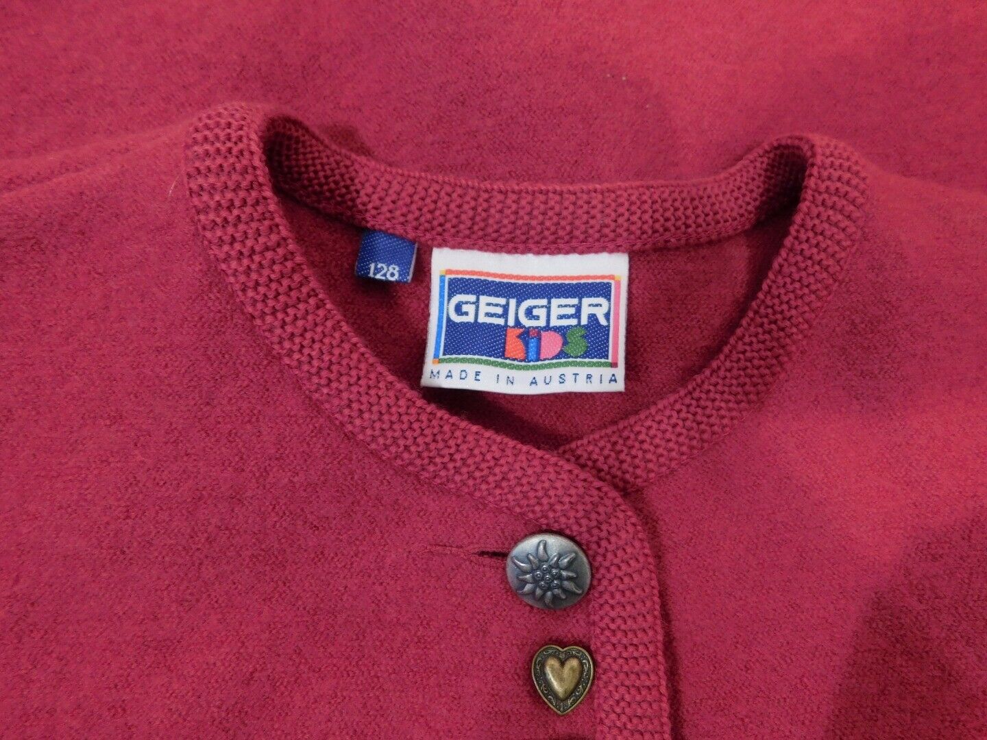 GEIGER Girls Fuchsia Pink Decorative Buttons Boiled Wool Jacket Sz 128 (8) - Image 6