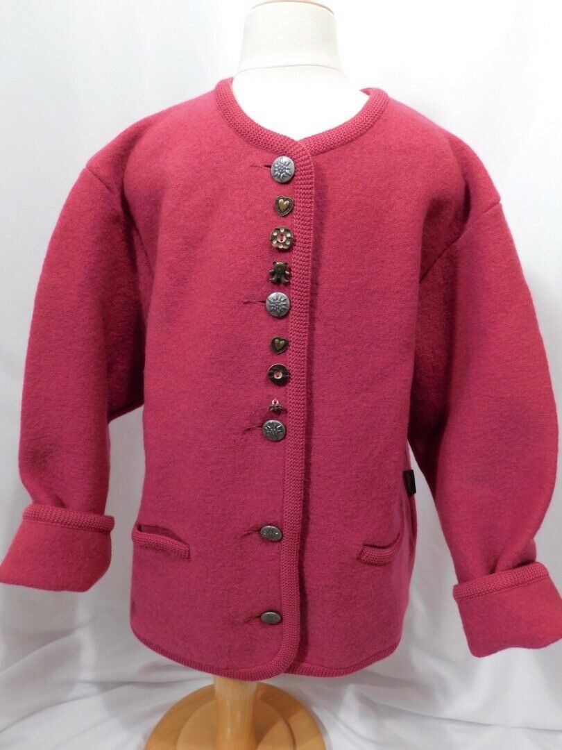 GEIGER Girls Fuchsia Pink Decorative Buttons Boiled Wool Jacket Sz 128 (8)