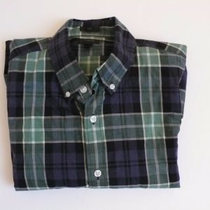 J CREW Men's Navy Blue, Green White Plaid LS Cotton Button Front Slim Shirt Sz M