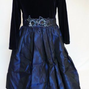 JAYNE COPELAND Girls Midnight Blue Velour Top Satin Skirt Dress Sz 4