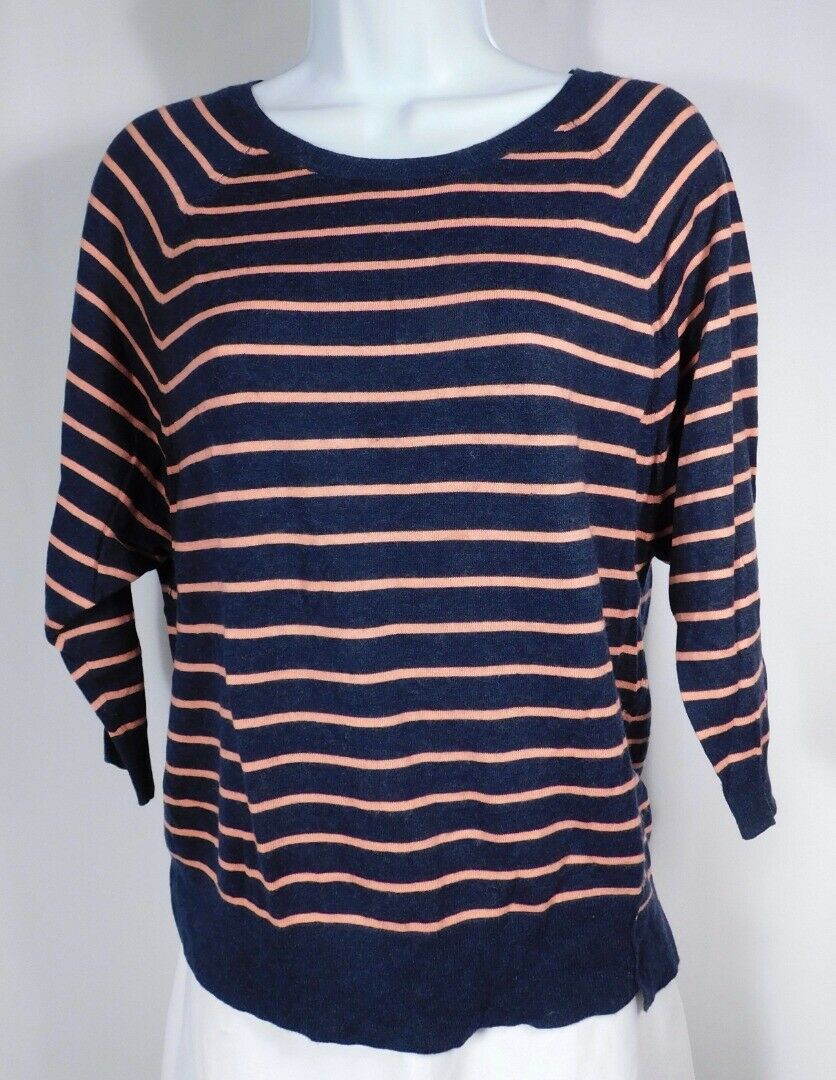 JOIE Women's Navy & Salmon Striped Raglan Sleeve Sweater Sz S - Image 3