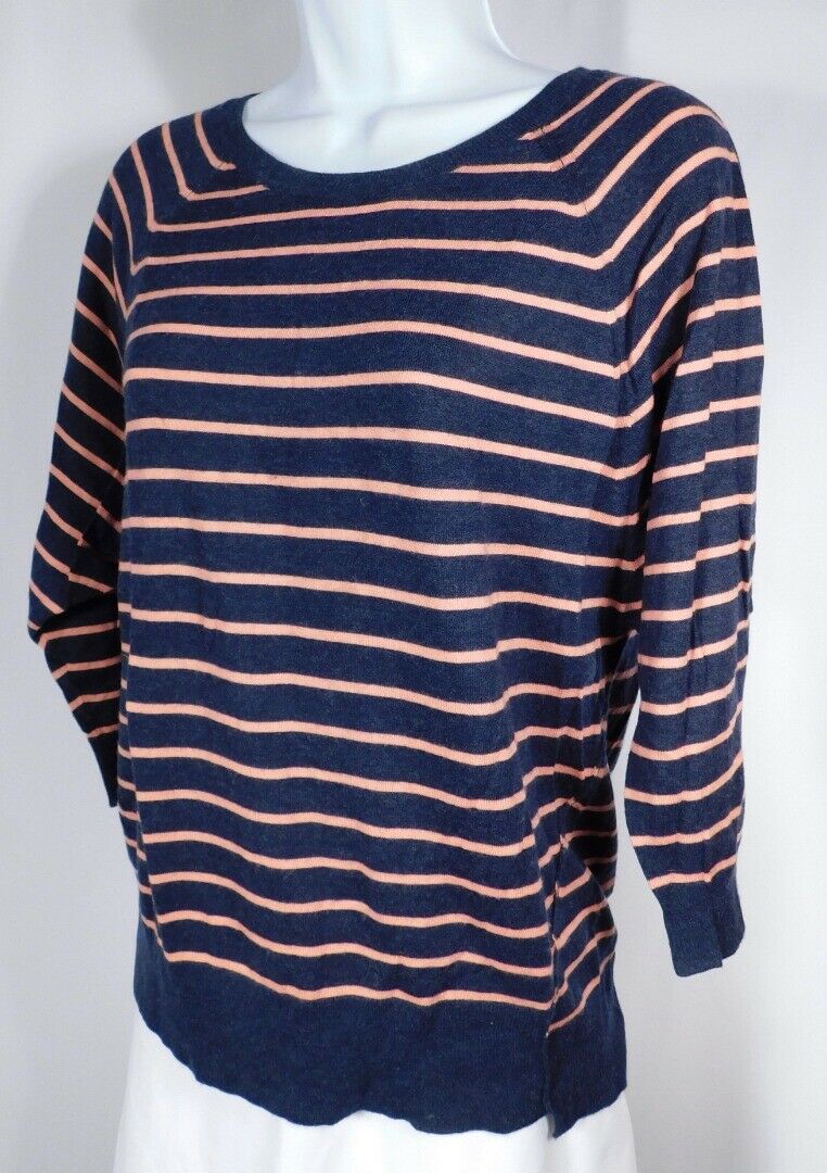 JOIE Women's Navy & Salmon Striped Raglan Sleeve Sweater Sz S