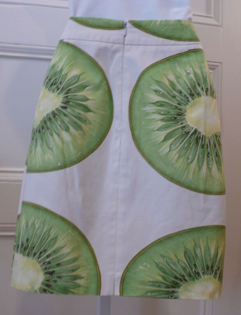 JUDY LEE COLE Ivory Green Kiwi Print Cotton Mini Skirt Sz 8 - Image 4