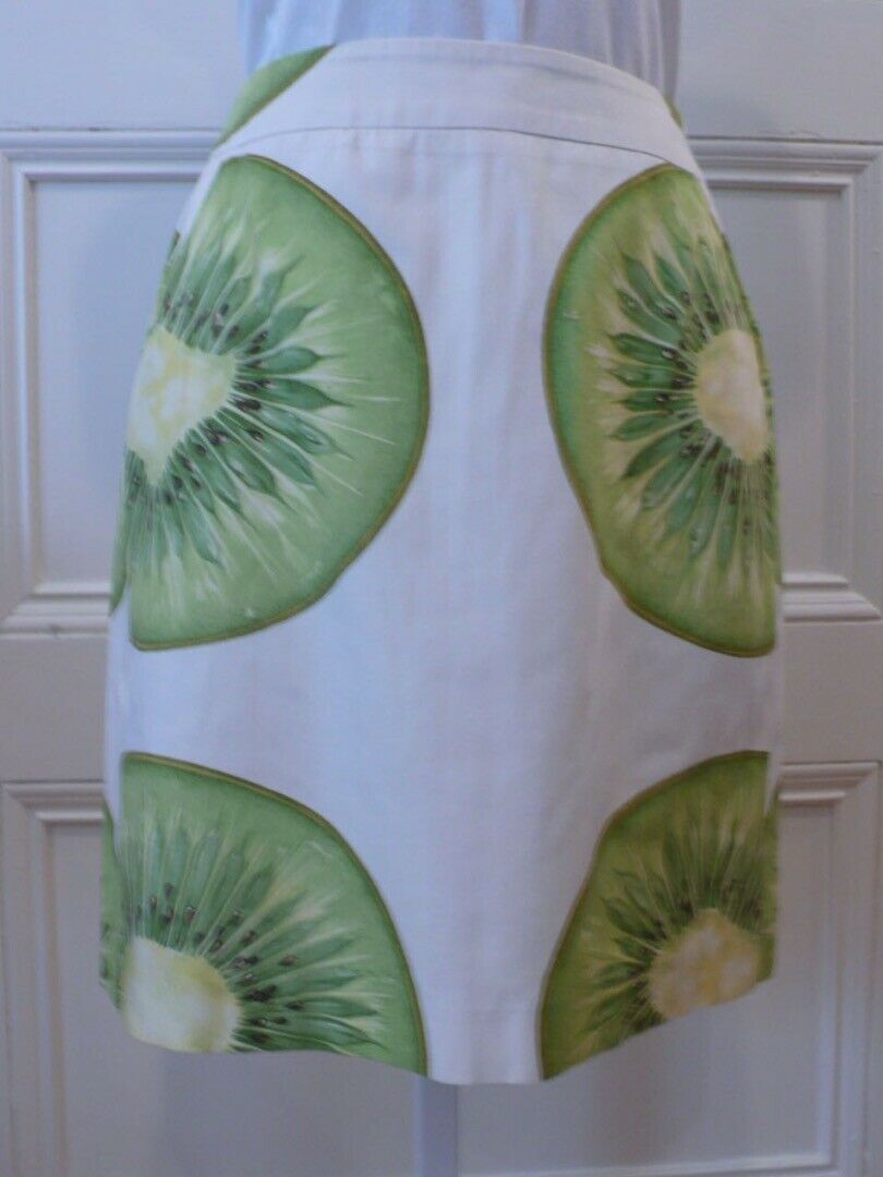 JUDY LEE COLE Ivory Green Kiwi Print Cotton Mini Skirt Sz 8