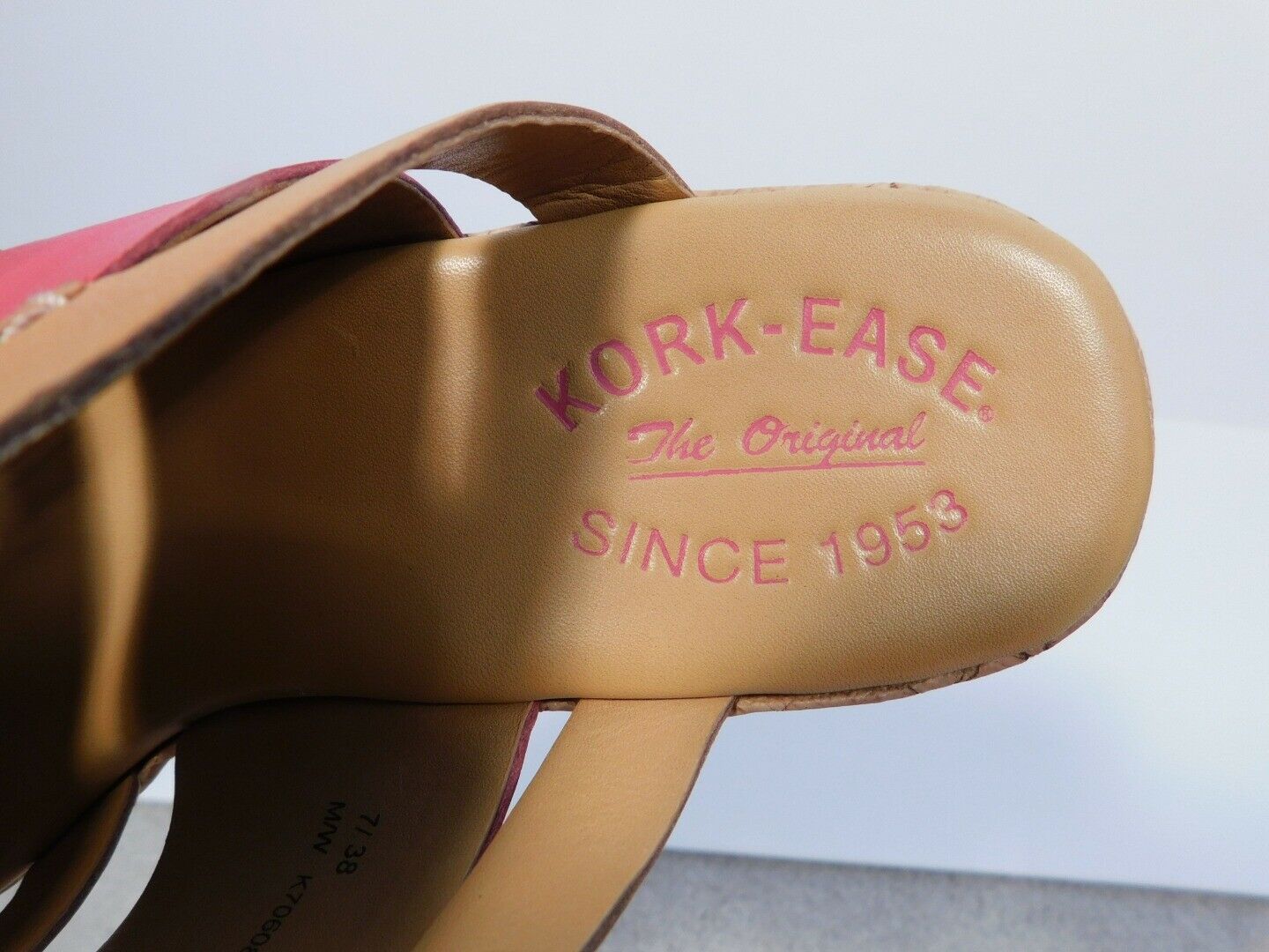 KORK EASE Pink Orange Tan Leather Cork Open Toe Platform Sandal Sz 7 - Image 11
