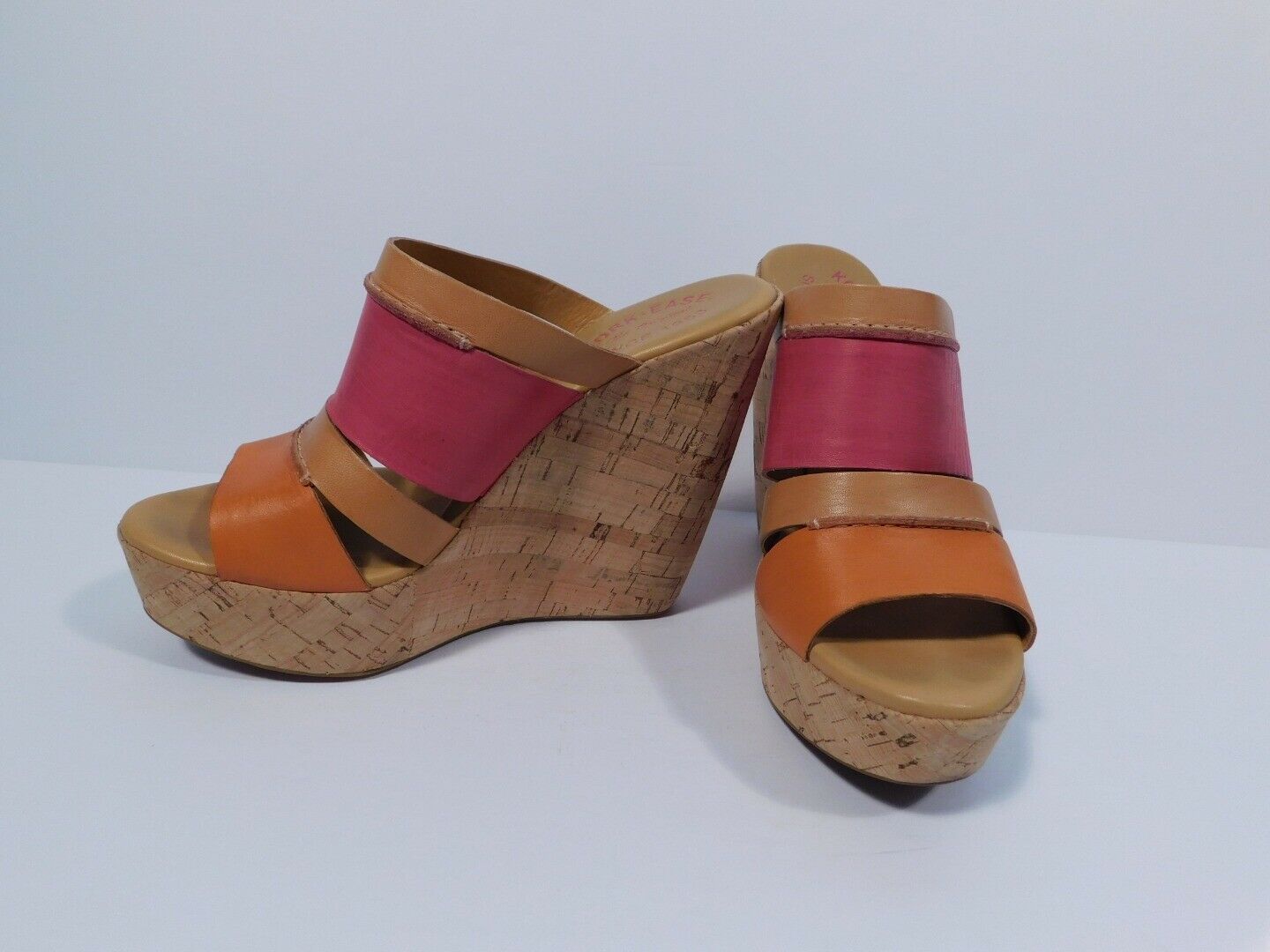 KORK EASE Pink Orange Tan Leather Cork Open Toe Platform Sandal Sz 7 - Image 6