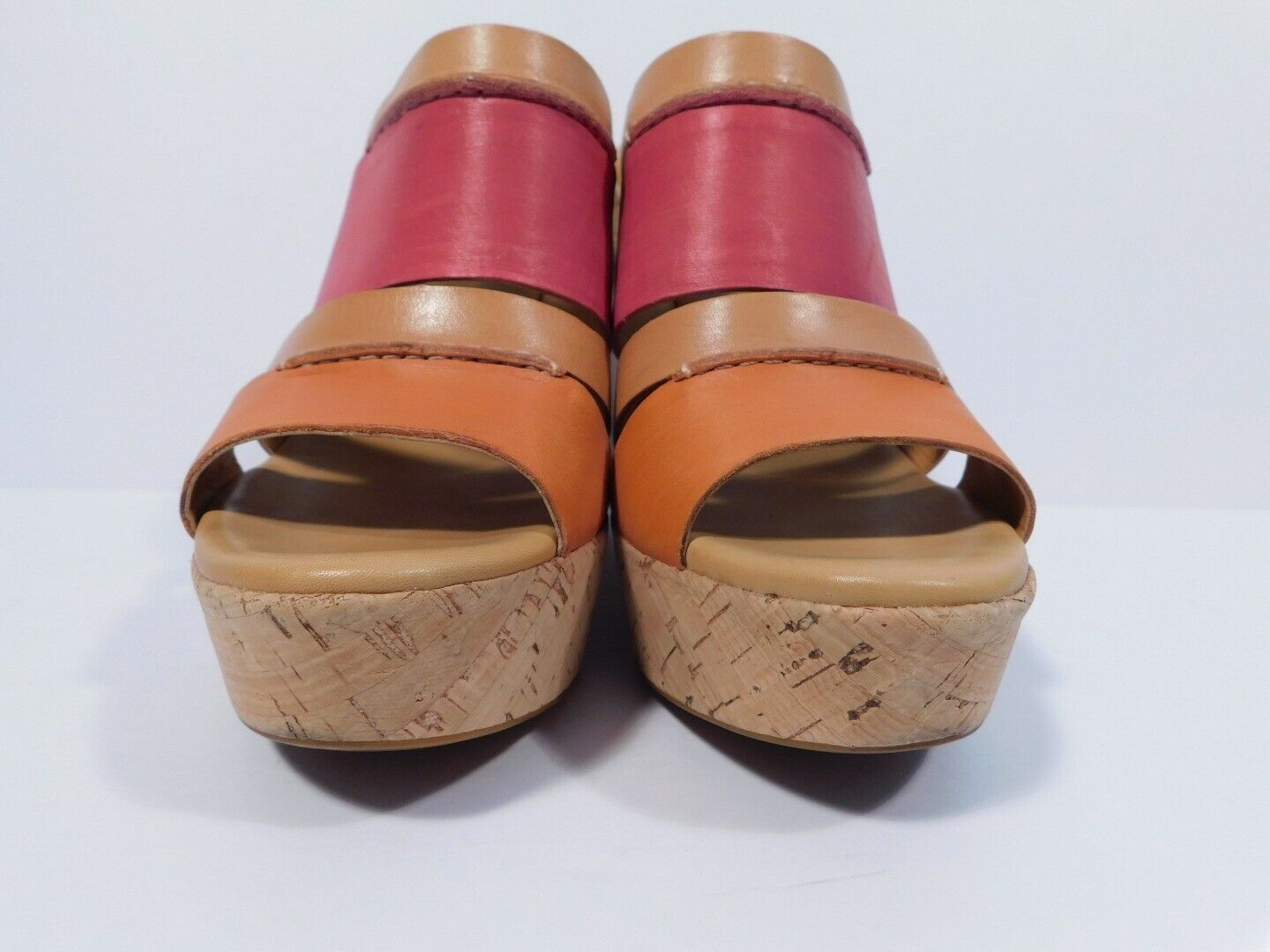 KORK EASE Pink Orange Tan Leather Cork Open Toe Platform Sandal Sz 7 - Image 7