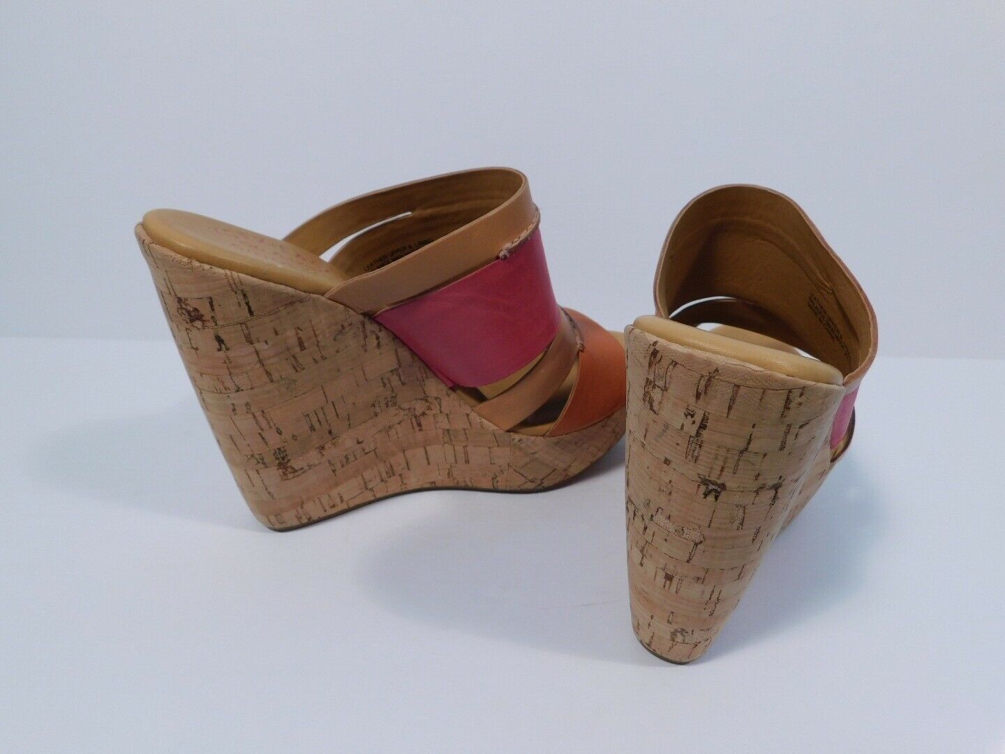 KORK EASE Pink Orange Tan Leather Cork Open Toe Platform Sandal Sz 7 - Image 8