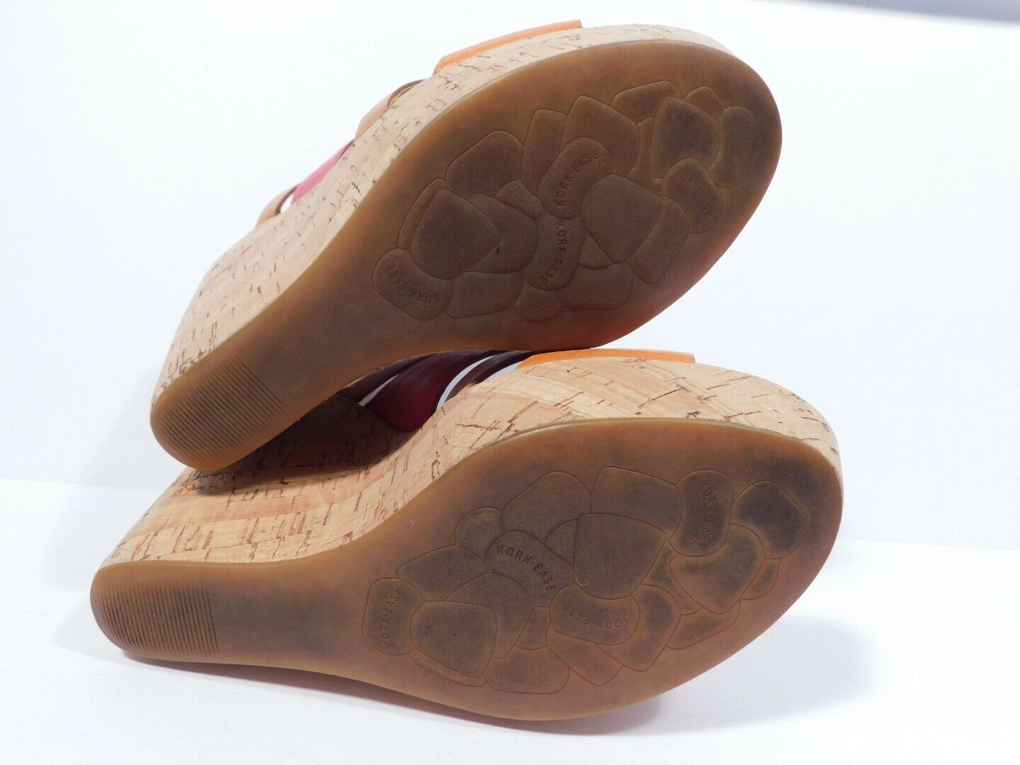 KORK EASE Pink Orange Tan Leather Cork Open Toe Platform Sandal Sz 7 - Image 10