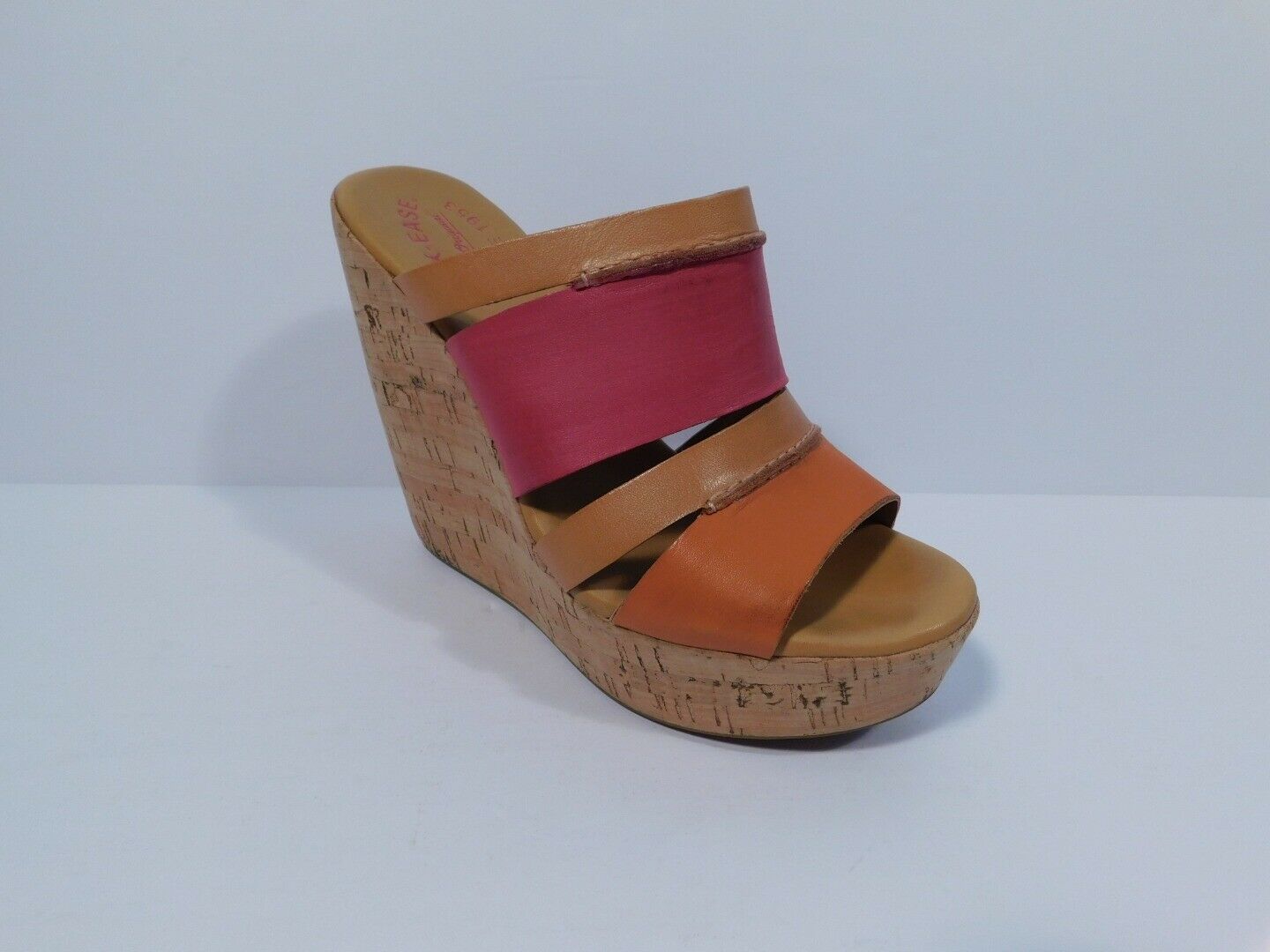 KORK EASE Pink Orange Tan Leather Cork Open Toe Platform Sandal Sz 7