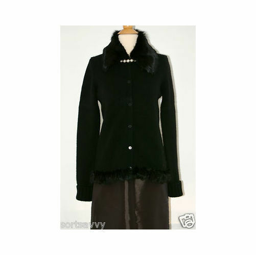 LAFAYETTE 148 NY Black Women's Cardigan Sweater With Faux Fur Collar - Image 3