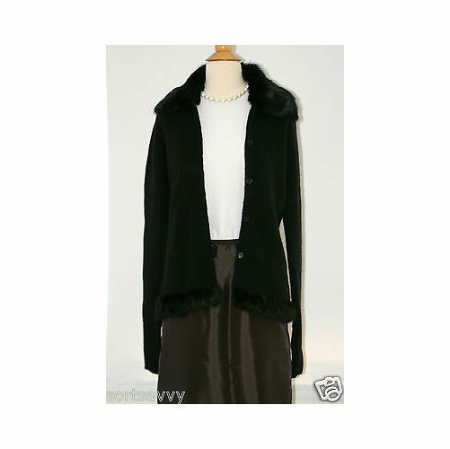 LAFAYETTE 148 NY Black Women's Cardigan Sweater With Faux Fur Collar - Image 4