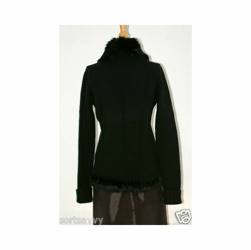 LAFAYETTE 148 NY Black Women's Cardigan Sweater With Faux Fur Collar - Image 7
