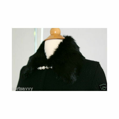 LAFAYETTE 148 NY Black Women's Cardigan Sweater With Faux Fur Collar