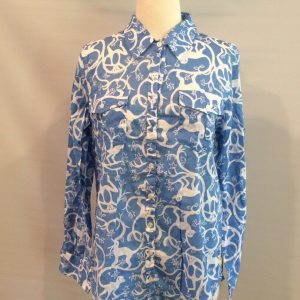 LILLY PULITZER Women's Blue & White Shake It Up Button Down Camp Shirt SZ M