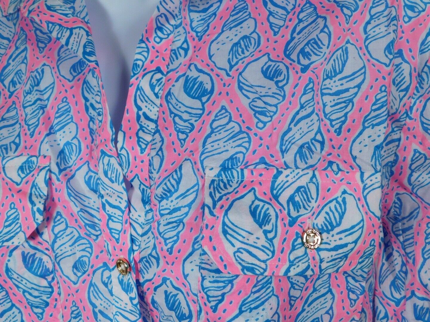 LILLY PULITZER Women's Turquoise Pink Shell Print V-Neck Cover Up Tunic Sz S - Image 4