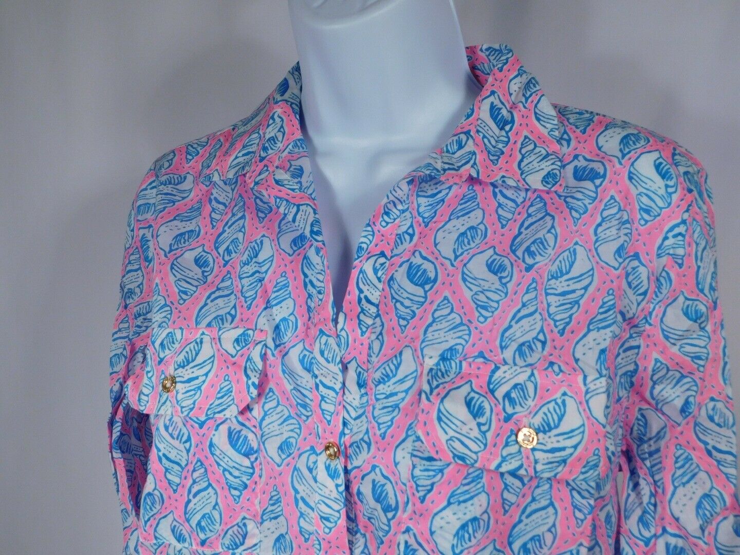 LILLY PULITZER Women's Turquoise Pink Shell Print V-Neck Cover Up Tunic Sz S - Image 5