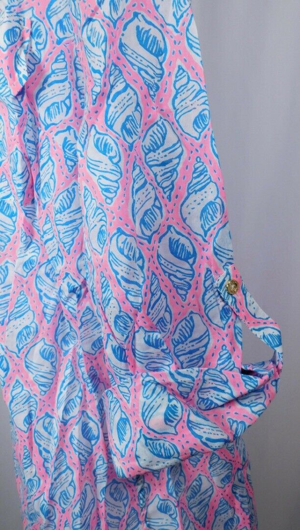 LILLY PULITZER Women's Turquoise Pink Shell Print V-Neck Cover Up Tunic Sz S - Image 6
