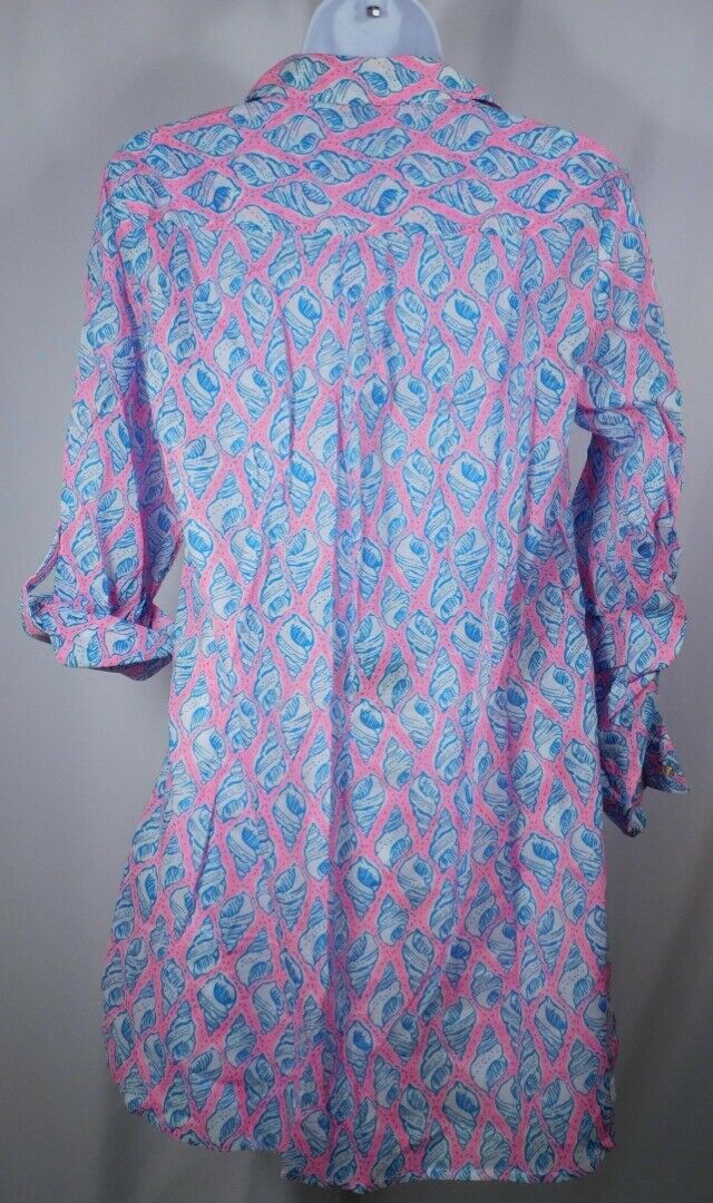 LILLY PULITZER Women's Turquoise Pink Shell Print V-Neck Cover Up Tunic Sz S - Image 7