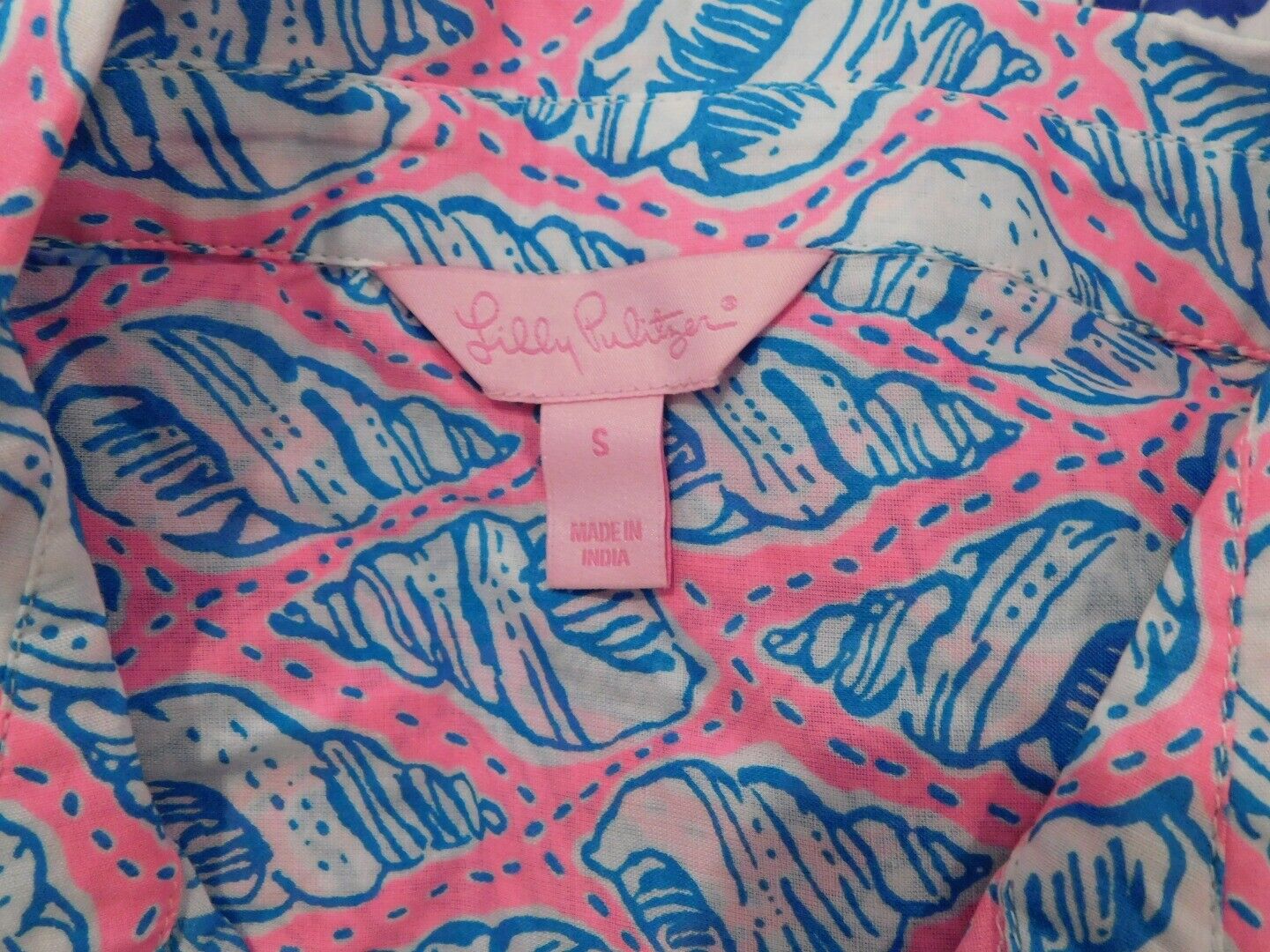 LILLY PULITZER Women's Turquoise Pink Shell Print V-Neck Cover Up Tunic Sz S - Image 8