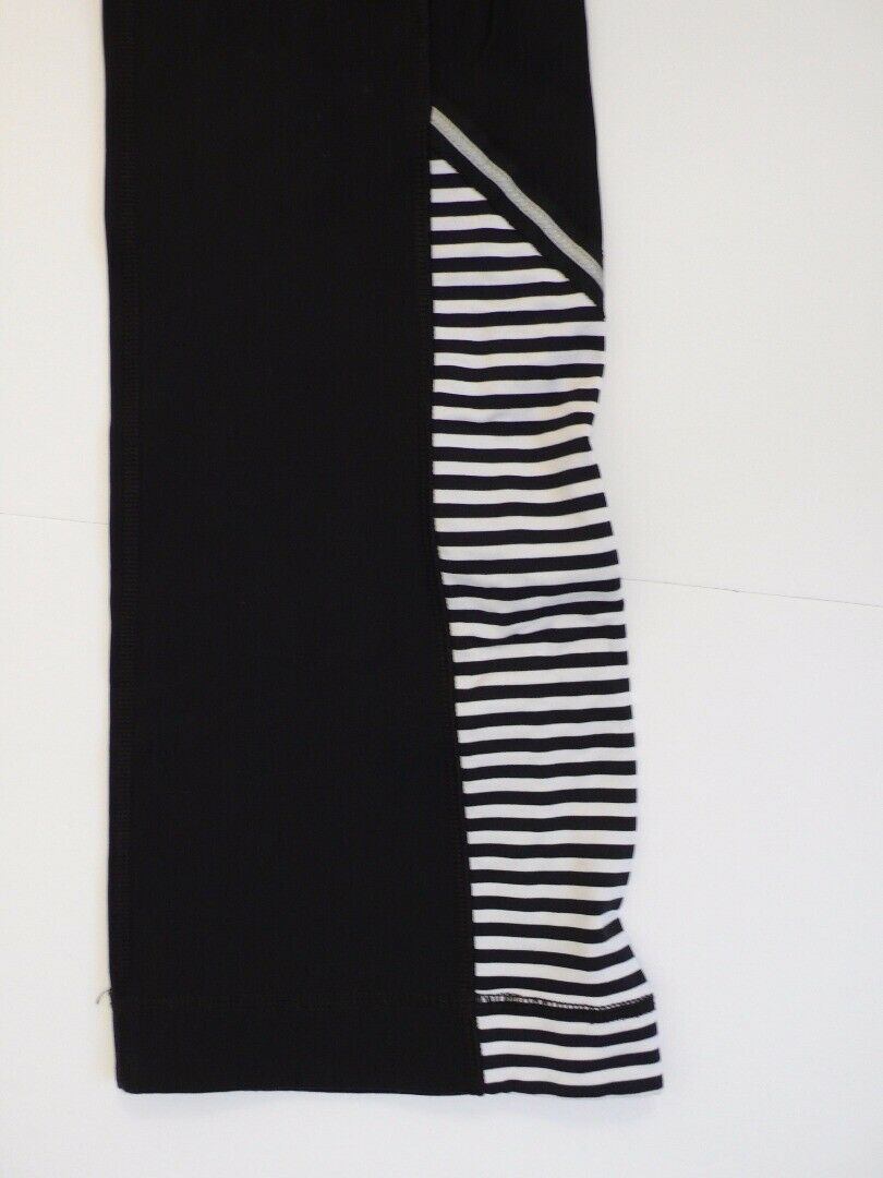 LULULEMON ATHLETICS Black W Black/White Striped Panels Wide Waist Pant Sz 4 - Image 2