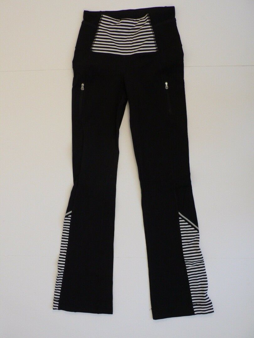 LULULEMON ATHLETICS Black W Black/White Striped Panels Wide Waist Pant Sz 4 - Image 3