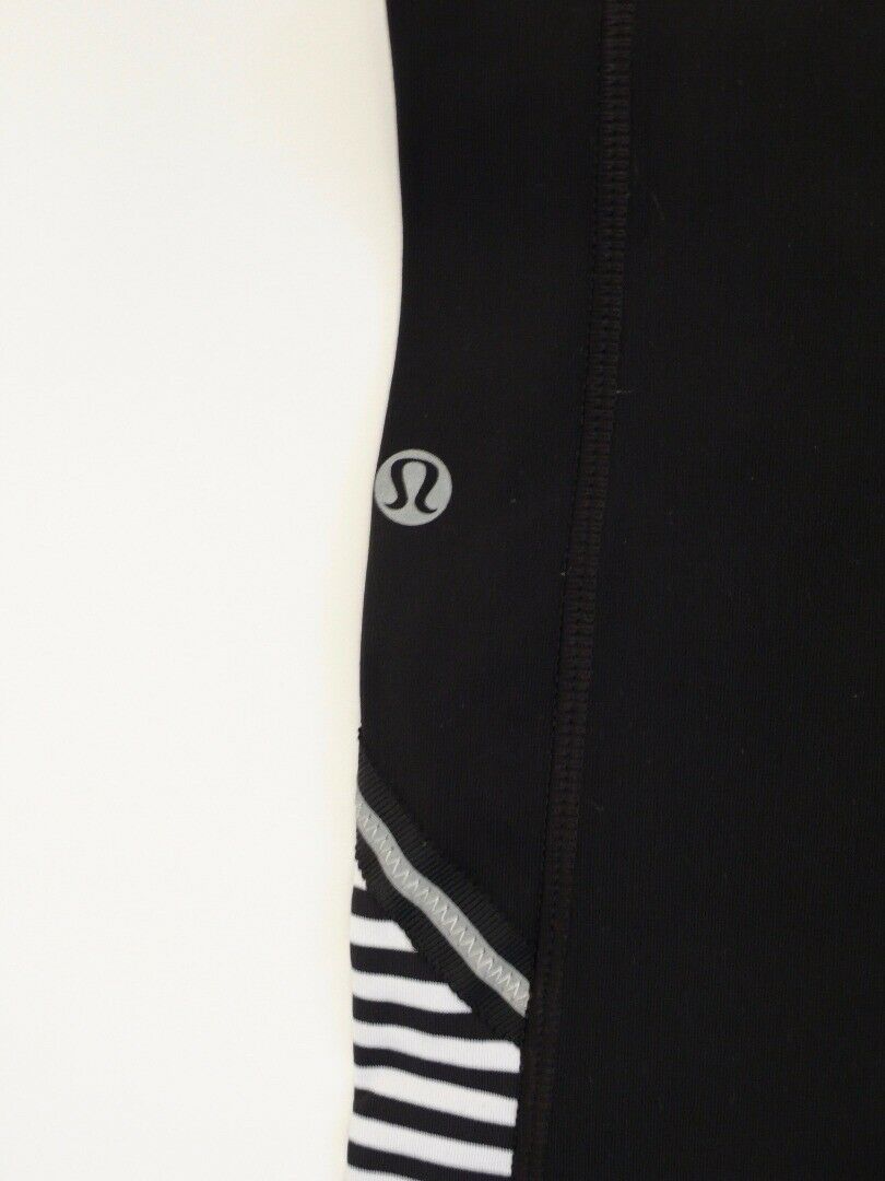 LULULEMON ATHLETICS Black W Black/White Striped Panels Wide Waist Pant Sz 4 - Image 4