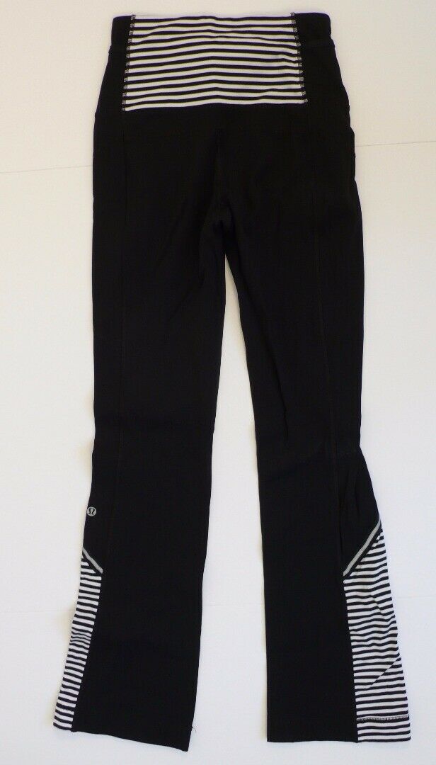 LULULEMON ATHLETICS Black W Black/White Striped Panels Wide Waist Pant Sz 4 - Image 5