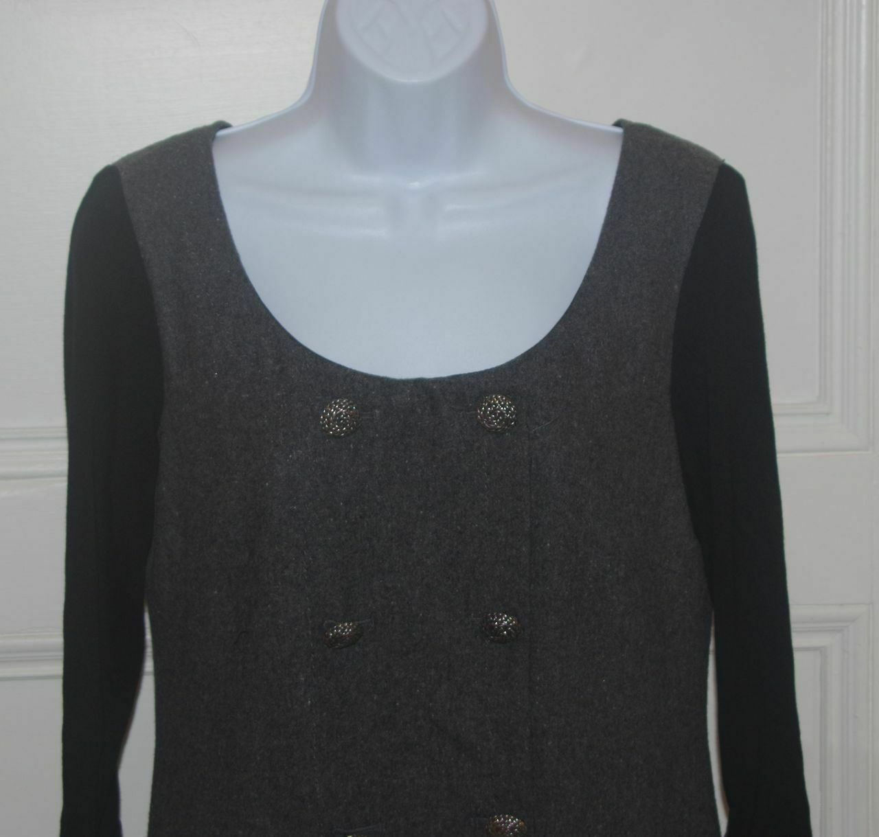 NWT PHOEBE COUTURE Gray Wool Blend W Black 3/4 Sleeve Shift Dress Sz 4 - Image 3