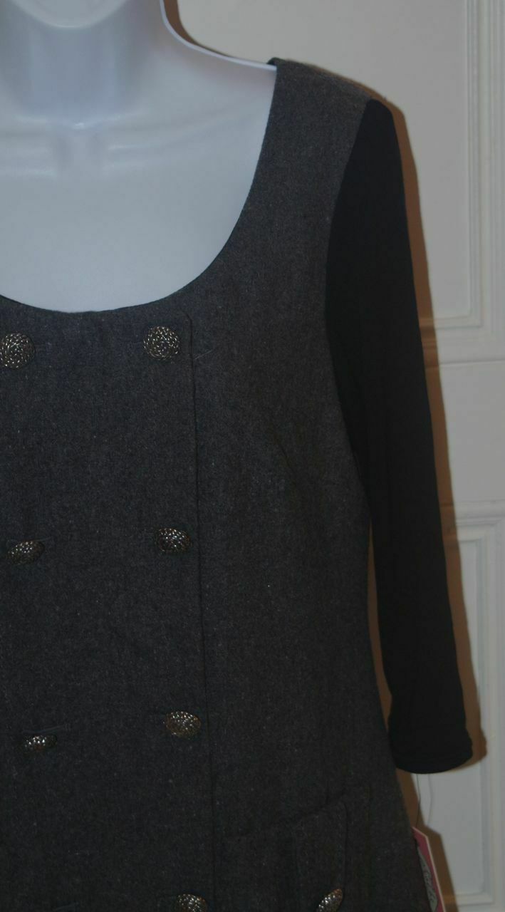 NWT PHOEBE COUTURE Gray Wool Blend W Black 3/4 Sleeve Shift Dress Sz 4 - Image 4
