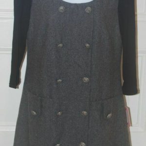 NWT PHOEBE COUTURE Gray Wool Blend W Black 3/4 Sleeve Shift Dress Sz 4