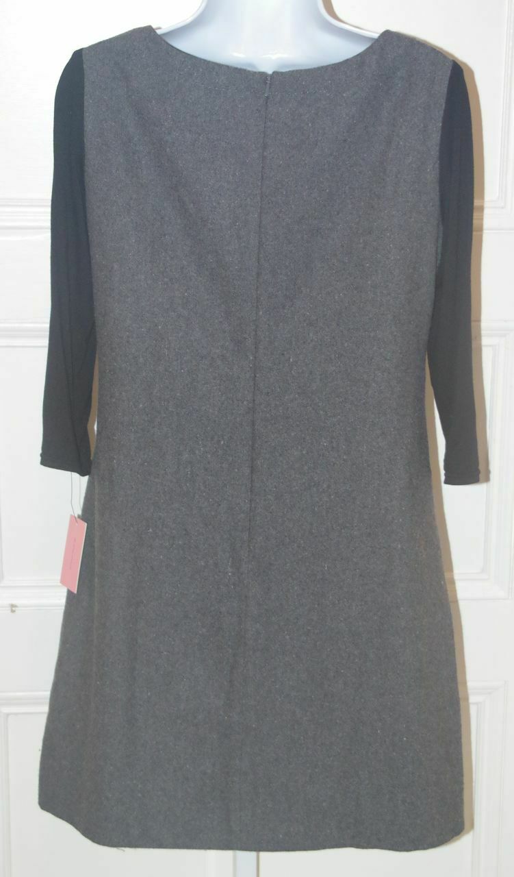 NWT PHOEBE COUTURE Gray Wool Blend W Black 3/4 Sleeve Shift Dress Sz 4 - Image 6