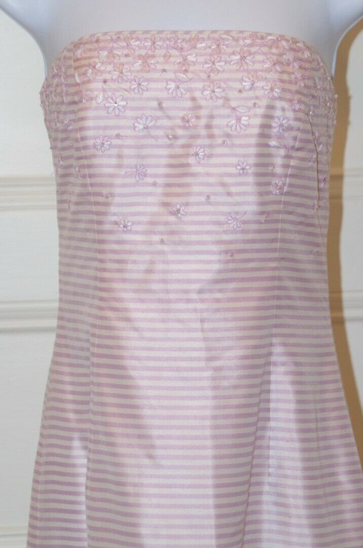 NWT PHOEBE FOR KAY UNGER Lavender White Silk Stripe Strapless Gown Dress Sz 6 - Image 4