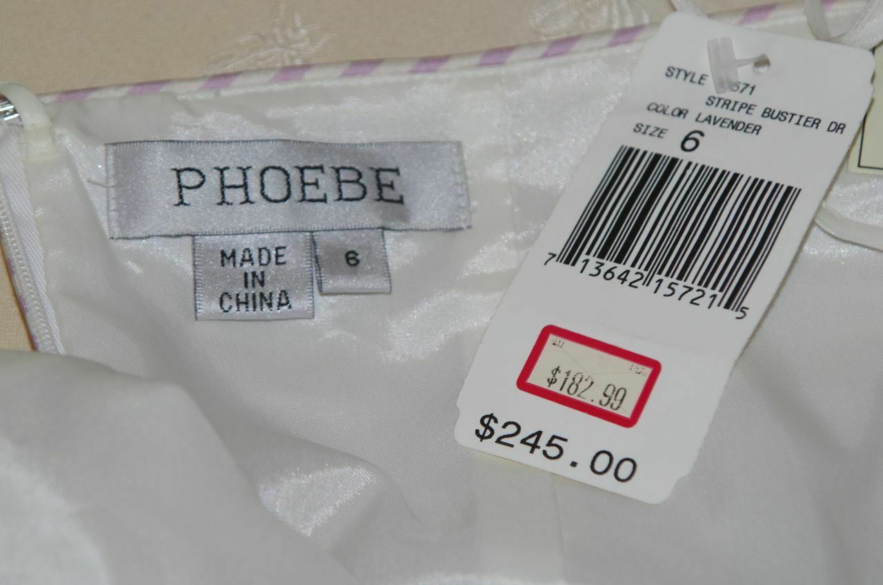NWT PHOEBE FOR KAY UNGER Lavender White Silk Stripe Strapless Gown Dress Sz 6 - Image 6