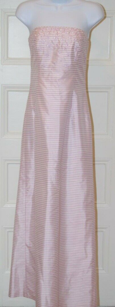 NWT PHOEBE FOR KAY UNGER Lavender White Silk Stripe Strapless Gown Dress Sz 6