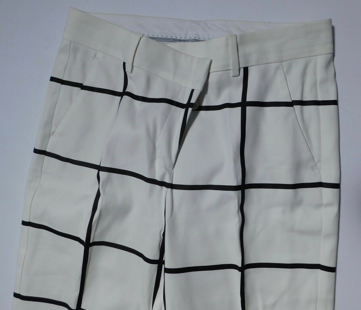 SPORTMAX Women's Ivory & Navy Windowpane Plaid Cotton Stretch Cropped Pant Sz4 - Image 3