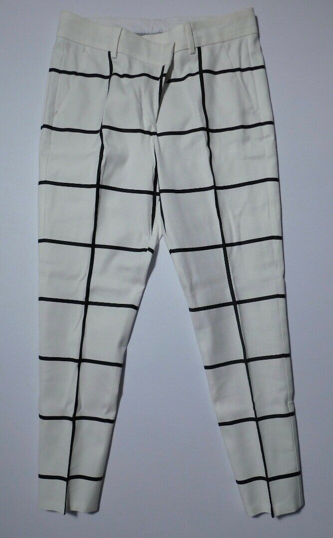 SPORTMAX Women's Ivory & Navy Windowpane Plaid Cotton Stretch Cropped Pant Sz4 - Image 4